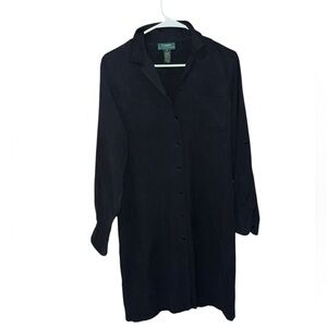 Lauren Ralph Lauren 100% Silk Black Long Sleeve Button Down Shirt Dress Size 8